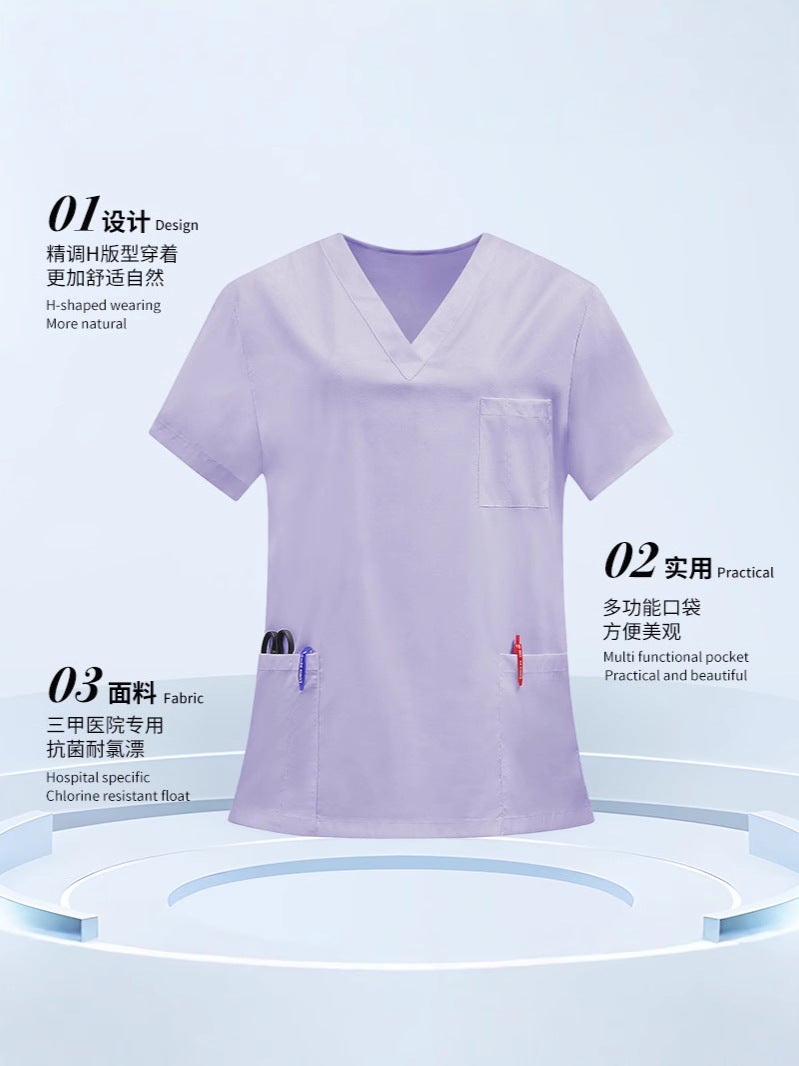 Short-Sleeve Scrub Tops Beauty Salon Workwear Hospital Set Nurse Uniform Quick-Dry Work Uniform Clothing Long Pants - Image 4
